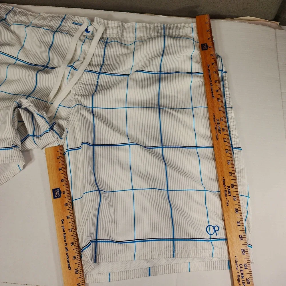 OP Ocean Pacific Board Shorts 3XL 48-50 Men Plaid Swim Trunks White‎ Blue Mesh